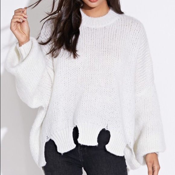 SALE✨Off White Bubble Sleeve Knit Sweater - Picture 3 of 7